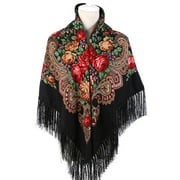Babysbule Scarf for Women Russian Babushka Women's Scarf Shawl Wrap Oversized Traditional Retro Ukraine Style Printed Tassels Square Scarfs